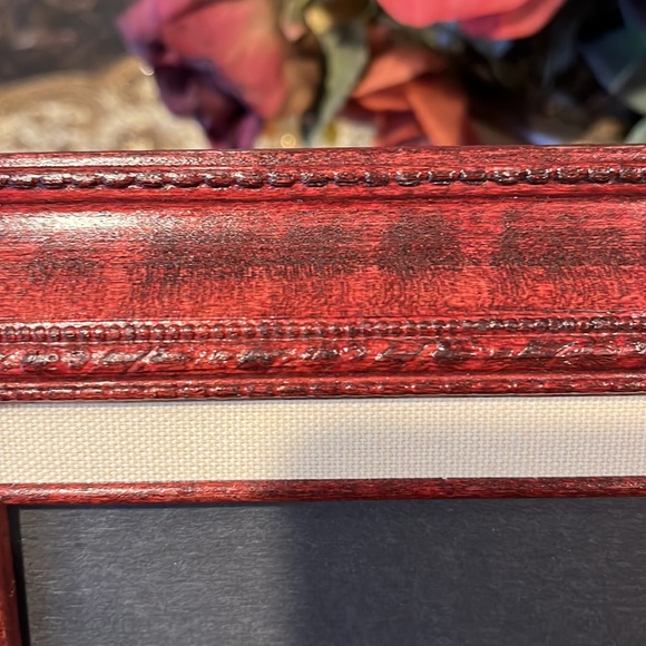 13 1/2 x 11 1/2” Ornate Red Stain Wood Frame With Canvas Border 9 1/2 x 7.5 - Picture 7 of 7